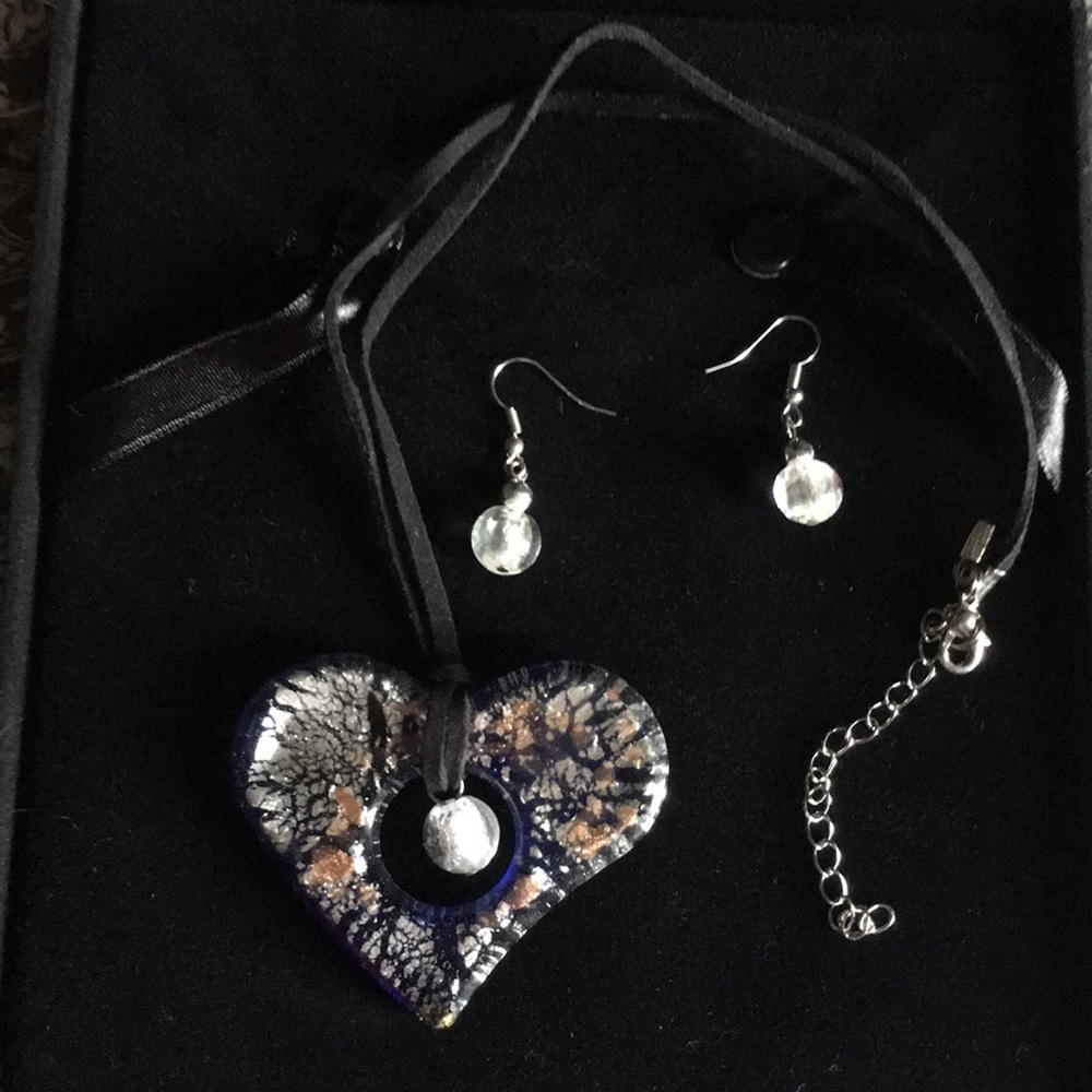 Glass heart necklace earrings set custom made